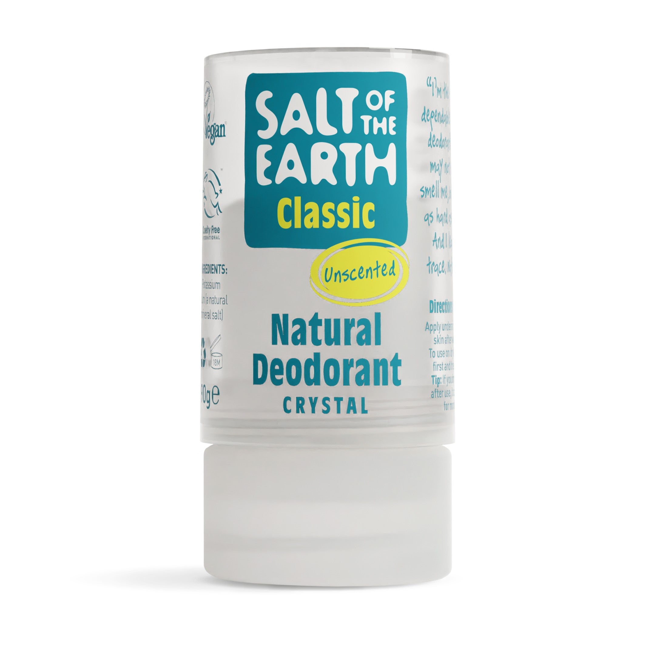 Salt of the Earth Classic Unscented Natural Deodorant Crystal 90g with 100% natural mineral salt for effective odour protection.