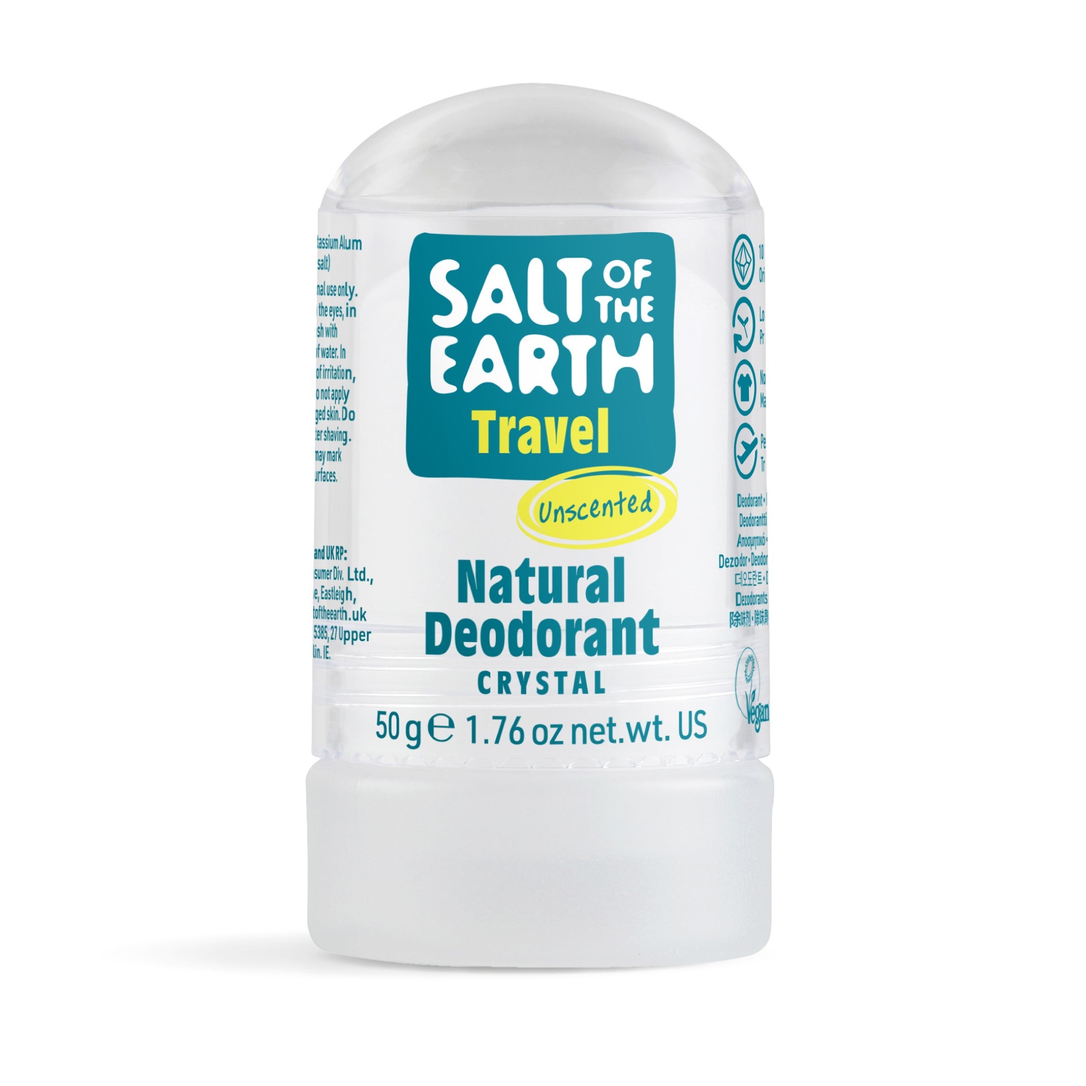 Salt of the Earth Classic Unscented Natural Deodorant Travel Crystal with 100% natural mineral salt for effective odour protection.